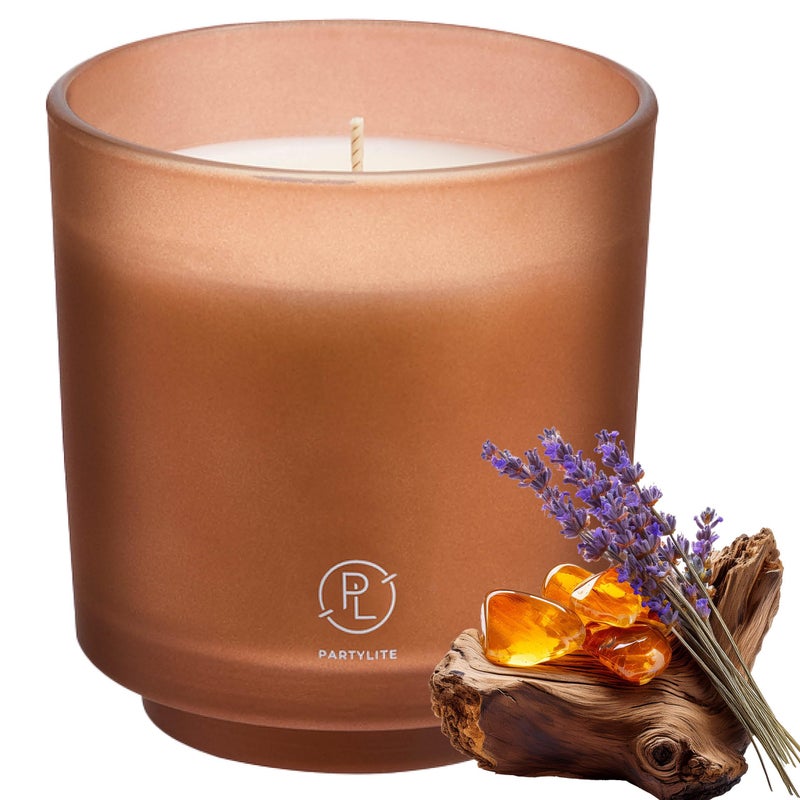PartyLite Scented Refillable Jar Candle, Amber and Smoked Patchouli with Lavender Scent, Single-Wick Aromatherapy with 45-50 Hours of Burn Time, Ideal for Home Decor, Holiday Gifting and Celebration